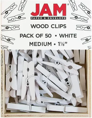 Vista 21 de JAM Papel® Mini Madera Ropa Pin Clips – 1 1/8" & 7/8 – 50 por caja, Blanco