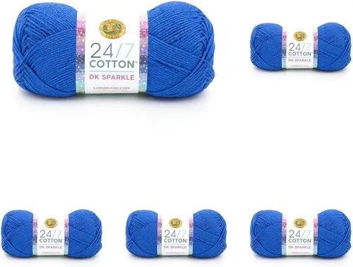 Vista 20 de Lion Brand Yarn Estampados DK de algodón 24/7, hilo para tejer, ganchillo y manualidades, azul, paquete de 1 Cotton Yarn for Knitting, Crochet