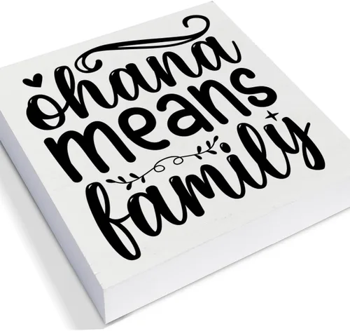 Vista 2 de Letrero decorativo de madera para la familia, placa de bloque de madera Ohana Means Family, decoración rústica para estante o exhibición de pared
