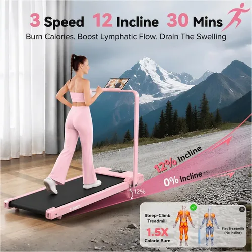 Vista 2 de FUNMILY Cinta de Correr Plegable con Almohadilla de Caminata Mejorada con Inclinación del 12%/15% y Barra de Manejo, Cintas de Correr Compactas