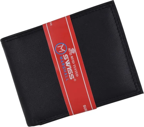 Vista 8 de Swiss Marshall Cartera delgada de piel auténtica con bloqueo RFID para hombre