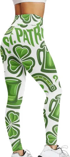 Vista 3 de Leggings para el día de San Patricio para mujer, trébol, hojas de trébol, cintura alta, ligeros, pantalones de yoga para correr, mallas deportivas