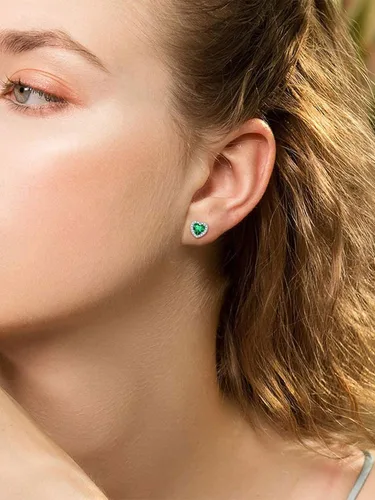 Vista 2 de ChicSilver Aretes de plata de ley 925 con forma de corazón, redondo, pera, esmeralda, piedra natal con halo para mujer, joyería de cumpleaños