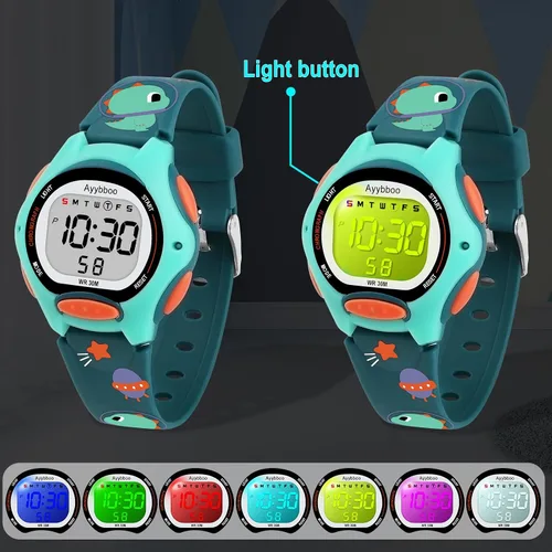 Vista 2 de Kids Watch Digital with Cartoon Band, Colorful LED Lights 30M Waterproof, Alarm Clock, Sport Watch with Stopwatch, Cute Child Presents for Girls