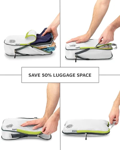 Vista 5 de Cubos de embalaje grandes para viajes, cubos de compresión extra grandes para equipaje, Blanco verde, Cubo de embalaje de compresión