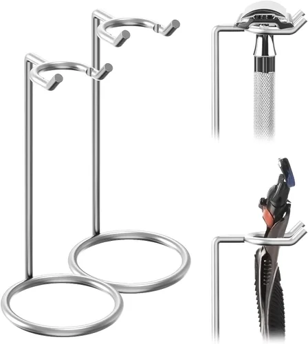 Vista 8 de Linkidea Paquete de 2 soportes para maquinilla de afeitar de seguridad de acero inoxidable, soporte de afeitado de viaje, compatible con Gillette