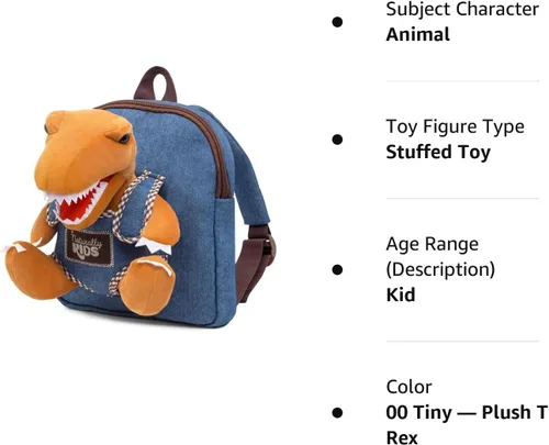 Vista 8 de Naturally KIDS Mochila para niños pequeños, Mini de 06 "h - Peluche T-rex, 06"h Mini