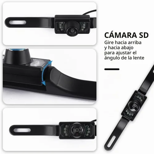 Vista 5 de Cámara de respaldo para automóviles con 8 luces, cámara de respaldo de visión nocturna SD de placa de matrícula con ángulo amplio de 170°, cámara