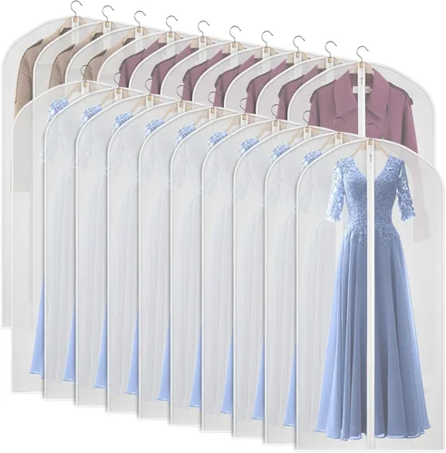 Vista 9 de Fundas para Hombros para Colgar Ropa (Juego de 10) Fundas Transpirables Antipolvo para Prendas Protectores de Ropa para Closet con Fuelle de 2