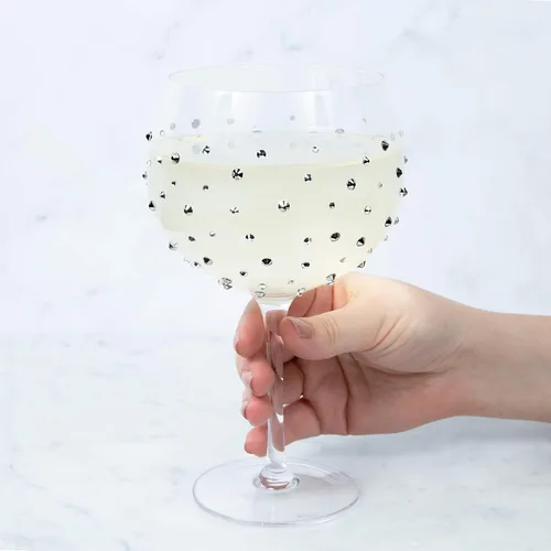 Vista 4 de Pavilion - Copa de vino con tallo de 24 onzas, piedras preciosas de vidrio negro, cristal de cumpleaños