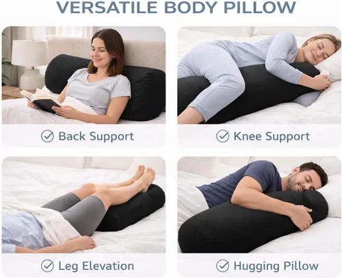 Vista 7 de Almohada corporal de microperlas – Almohada de apoyo para dormir lateral de cuerpo completo con funda extraíble para caderas, rodillas, espalda