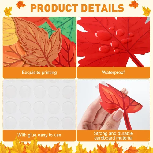 Vista 3 de Cholemy 108 piezas de hojas de arce, decoración de otoño para el aula, decoración de tablón de anuncios de otoño, papel de hojas de otoño