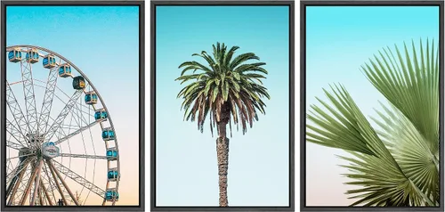 Vista 78 de SIGNWIN Lienzo enmarcado para pared, vista aérea de palmeras tropicales en un cielo azul, fotografía del océano costero, arte moderno, panorámico