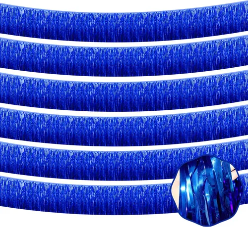 Vista 13 de Paquete de 6 guirnaldas de flecos de papel de aluminio negro de 10 pies con serpentinas metálicas de oropel para colgar en la pared, telón de fondo