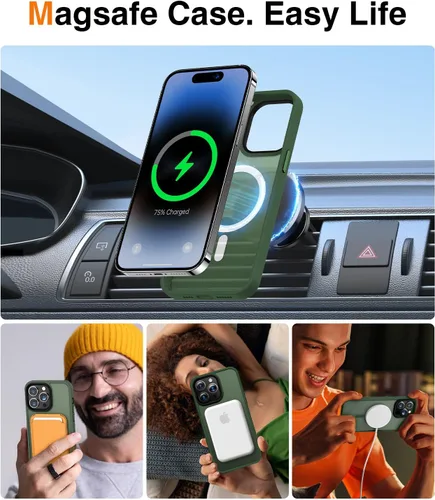 Vista 3 de Meifigno Magic Mag Series - Funda para iPhone 14 ProMax, [protección de grado militar y compatible con MagSafe], parte trasera mate translúcida