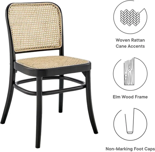 Vista 8 de Modway Winona Elm - Asiento de ratán de caña de madera, silla auxiliar de comedor, color negro