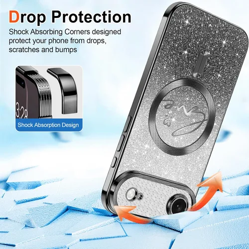 Vista 5 de Hython Funda para iPhone Air con purpurina, compatible con MagSafe Love Heart fundas magnéticas transparentes para teléfono para mujeres y niñas