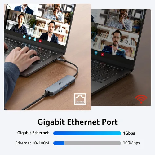 Vista 4 de acer 6 en 1 USBC Hub con Ethernet, 4K @60Hz USBC a HDMI Multiport Adapter