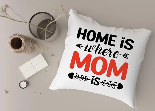 Vista 5 de Funda de cojín con texto en inglés «Home is Wherever Mom is Decoration», regalo de cumpleaños para mamá, algodón, 18 x 18 pulgadas (solo funda)