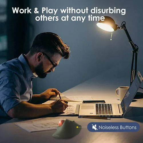 Vista 3 de SANWA Ratón ergonómico inalámbrico 2.4G, ratón óptico Rollerball, botones silenciosos programables, Trackball de 1.575 pulgadas, 600/800/1200/1600