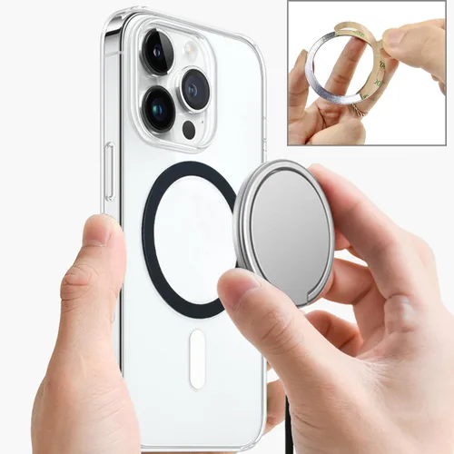 Vista 3 de TENOC - Adhesivo universal de metal para anillo, 6 unidades, Bkack+Plata Compatible con teléfonos celulares iPhone/Samsung/Android, cargador
