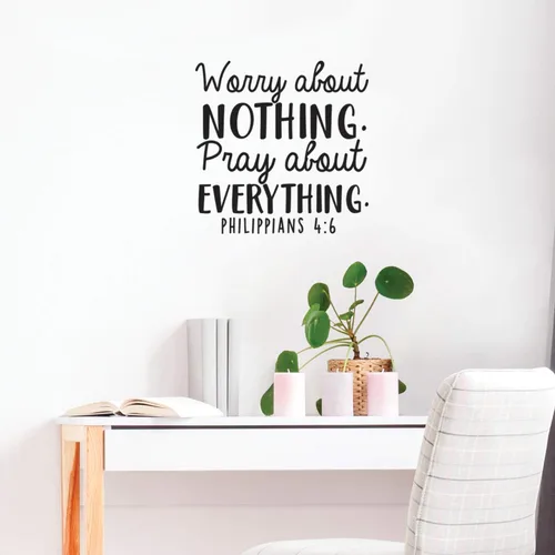 Vista 2 de Calcomanía de vinilo para pared, diseño de frase inspiradora moderna de versículo bíblico religioso para el hogar, dormitorio, oficina, iglesia