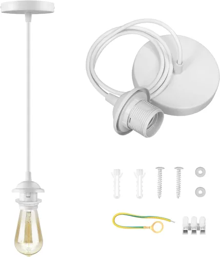 Vista 9 de LYOOWNG Cable de luz colgante con enchufe, luces colgantes estilo granja con cable enchufable, kit de cable de luz colgante de 15 pies de cuerda