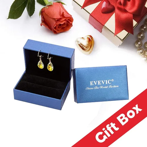 Vista 6 de Aretes con dijes con forma de lágrima de cristal austriaco, para mujer, cierre catalán, chapados en oro de 14 quilates joyas hipoalergénicas