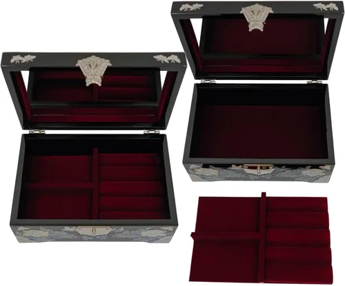 Vista 3 de February Mountain Caja organizadora de joyas de nácar con bandeja para anillos, regalos para mujeres, regalo único para mujeres que lo tienen todo