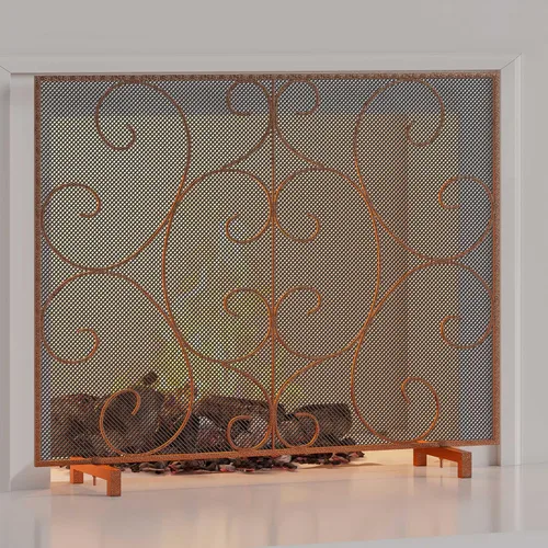 Vista 6 de Kingson Panel individual decorativo plano para chimenea, cubierta sola hecha a mano, malla de metal duradera, resistente al calor, malla de Bronce