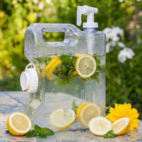 Vista 7 de Funnymoom 6 dispensadores de bebidas para refrigerador, refrigerador, botella dispensadora de agua reutilizable de plástico con espita para fiestas