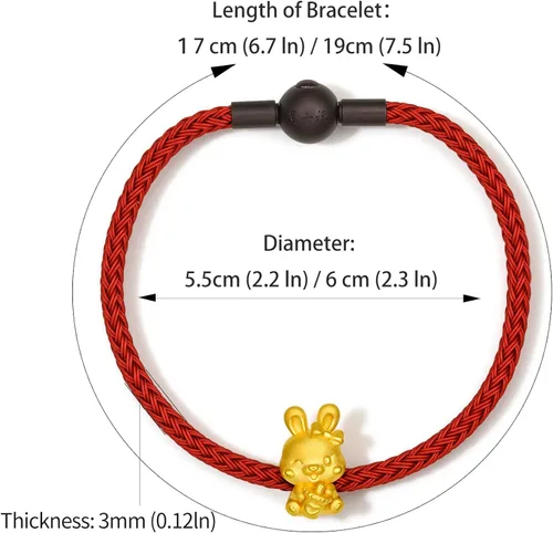 Vista 2 de ZHOU LIU FU Pulseras de oro real para mujer, pulsera de conejo de la suerte, joyería de oro de 24 quilates, pulsera roja con dije de conejo