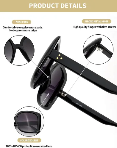 Vista 4 de Zeelool Oversized Sunglasses Women Men Ultra-light TR90 Frame Shades UV400 Trendy Sun Glasses