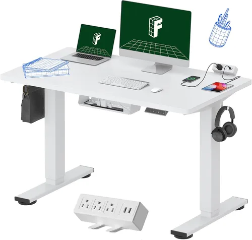 Vista 22 de FLEXISPOT EN2 Escritorio de pie de una pieza completa con regleta de alimentación de abrazadera, escritorio eléctrico de altura ajustable de 40 x 24