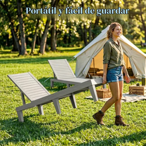 Vista 8 de EFU Sillón para exteriores, juego de 2 sillas de bronceado PP de alto