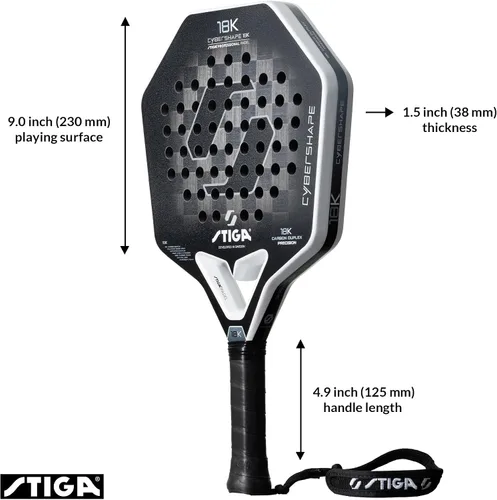 Vista 2 de STIGA Raqueta de pádel 18K Cybershape, hoja de fibra de carbono, hoja media defensiva para jugadores controlados de alta velocidad avanzados