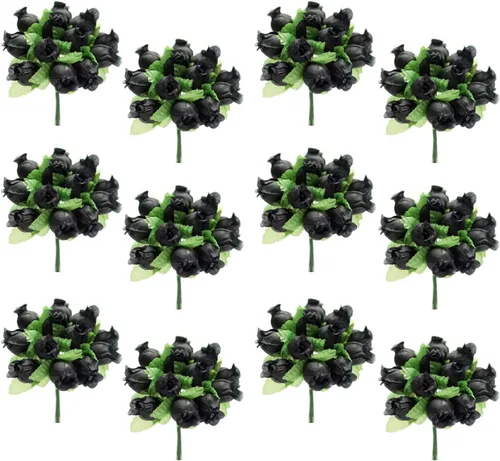 Vista 3 de Rosas de seda negras - 12 ramos de flores, 144 rosas en total, boda Negro