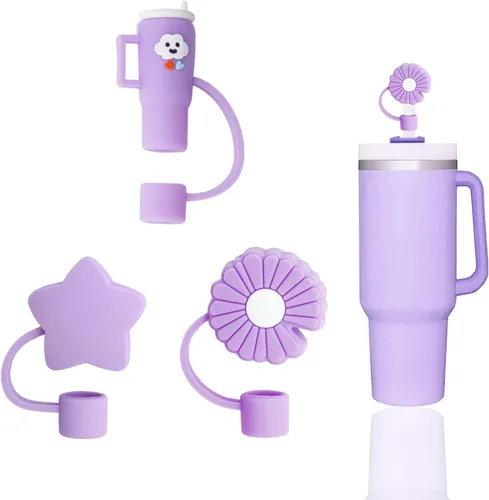 Vista 24 de 8 fundas de popote compatibles con vasos Stanley de 30 y 40 onzas, protectores de tapas reutilizables con puntas de silicona para vasos de 0.4