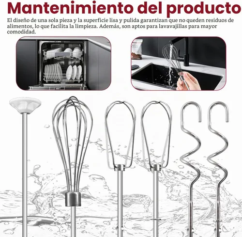 Vista 5 de Batidor de mano para batidora de mano Kitchenaid KHM3 KHM5 KHM7 KHM9, incluye batidor, varilla de mezcla y gancho para masa, accesorios de batidora