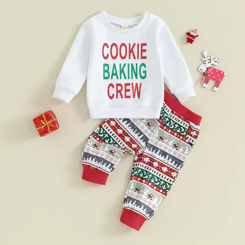 Vista 3 de Madjtlqy Sudadera de manga larga con estampado de letras y pantalones elásticos, ropa de Navidad para bebé