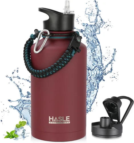 Vista 17 de HASLE OUTFITTERS Botella de agua aislada de 22 onzas, botella de agua de acero inoxidable de doble pared de boca ancha con tapa de popote y tapa