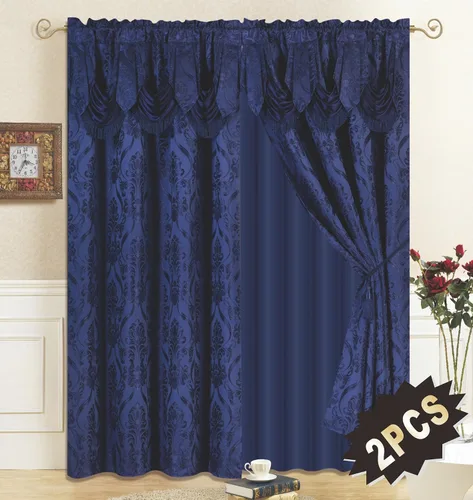 Vista 14 de All American Collection Nuevo juego de cortinas de 4 piezas con cenefa adjunta y transparente con 2 alzapaños incluidos