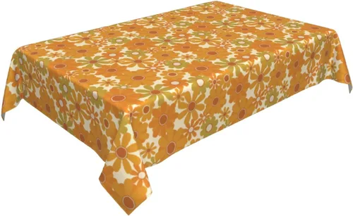 Vista 2 de Cafl Mantel retro con diseño de girasol de los años 70, sin arrugas, para picnic, cocina, vacaciones, comedor, rectangular, poliéster lavable