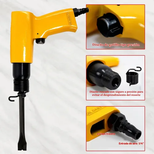 Vista 6 de Kit de martillo neumático, con cincel de aire de 4 piezas, herramienta de martillos neumáticos con reducción de vibración para trabajos metálicos
