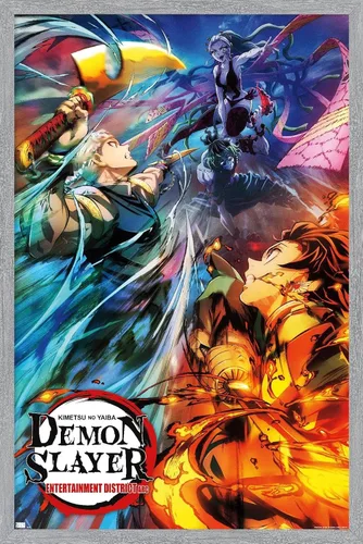 Vista 8 de Trends International Demon Slayer - Póster de pared Key Visual 2, 22.375 x 34 pulgadas, versión enmarcada de madera de granero Versión enmarcada