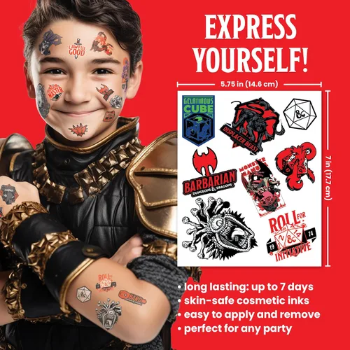 Vista 3 de Savvi - 50 tatuajes temporales de Dungeons & Dragons: Tinta segura para la piel, ideal para fiestas de cumpleaños y noches de juegos, niños y niñas
