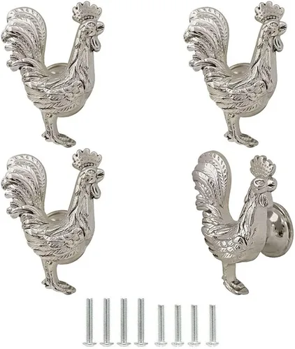 Vista 7 de Perillas de pollo, pomos de gallo para armario y cajones, pomos decorativos de zinc dorado en forma de gallo para cocina, armario, tocador, muebles