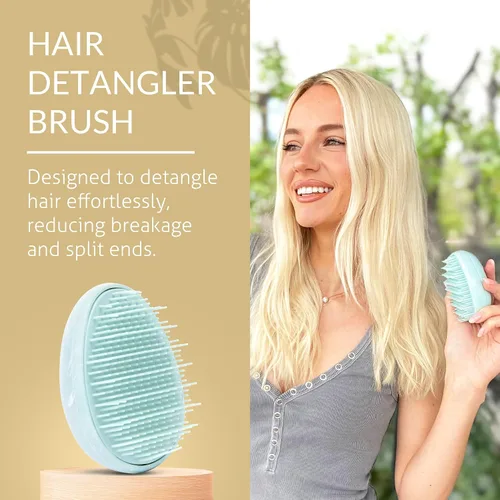 Vista 3 de Cepillo de viaje – Mini desenredante de pelo para mujeres, adolescentes y niños – masajeador sensorial del cuero cabelludo – Pequeño peine portátil
