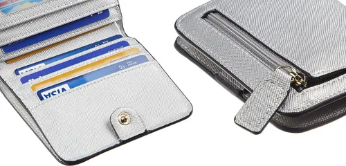 Vista 6 de Gostwo - Cartera compacta de piel genuina de lujo para mujer con bloqueo de RFID y ventana de identificación