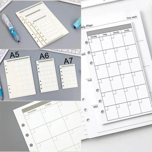 Vista 5 de Papel de repuesto para planificador mensual A6, sin fecha, 6 agujeros perforados, papel de relleno para oficina universitaria, 100gsm, 135 hojas/270
